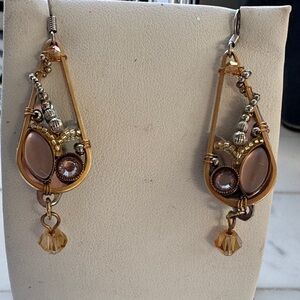Chic Gold and Brown Teardrop Earrings